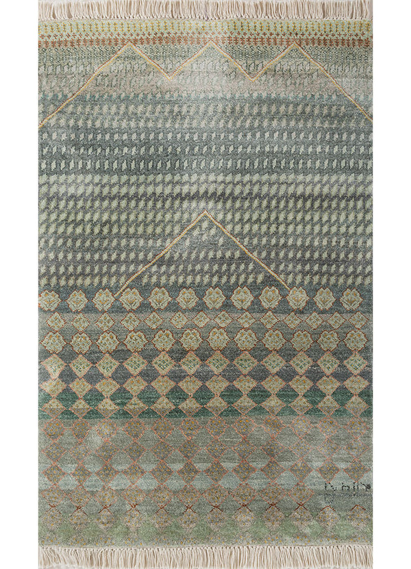 hand knotted silk Rug medium sea green/aqua foam rectangle