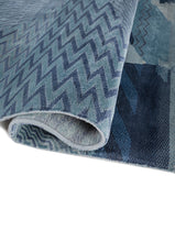 hand knotted silk Rug medium sky blue/indigo blue rectangle