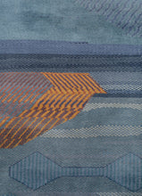 hand knotted silk Rug medium sky blue/indigo blue rectangle